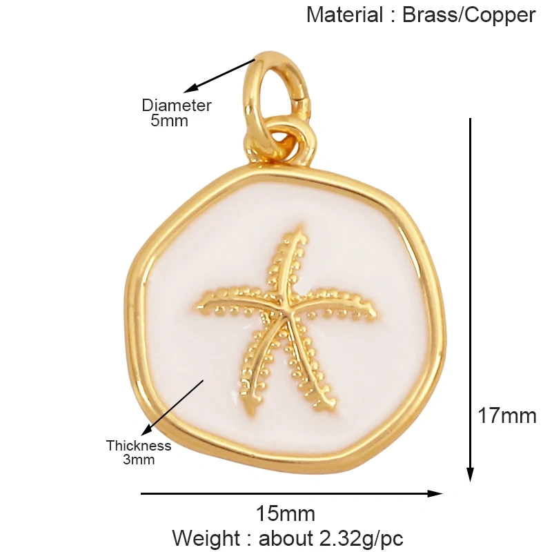 Marine Organism Sea Horse Turtle Fish Conch Shell Starfish Charm Pendant,Real 8K Gold Plated Zircon Jewelry Finding Supplies S05