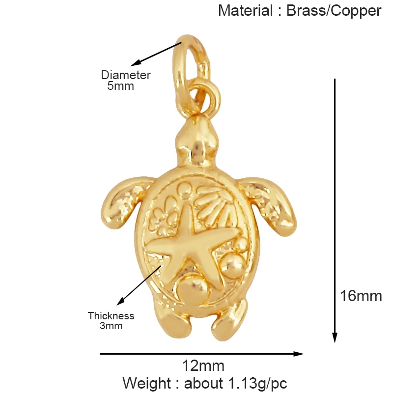 Marine Organism Sea Horse Turtle Fish Conch Shell Starfish Charm Pendant,Real 8K Gold Plated Zircon Jewelry Finding Supplies S05