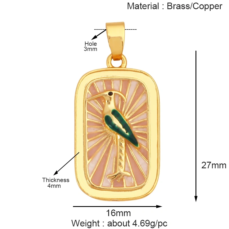 Geometry Enamel Tarot Cards Heart Flower Dolphin Charm Pendant,Real 18K Gold Plated Bracelets Necklaces Jewelry Supplies S11