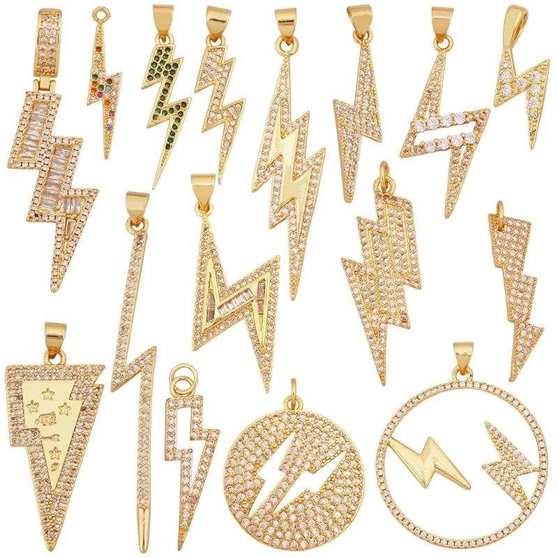 Trendy Lightning Star Pattern Geometry Charm Pendant,Real 18K Gold Plated Zircon Jewelry Necklace Accessories Supplies S09