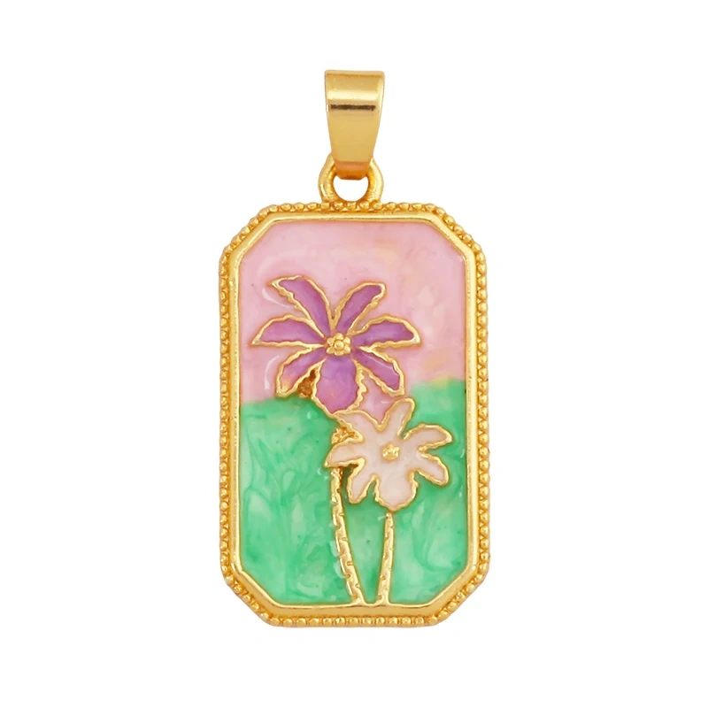 Geometry Enamel Tarot Cards Heart Flower Dolphin Charm Pendant,Real 18K Gold Plated Bracelets Necklaces Jewelry Supplies S11