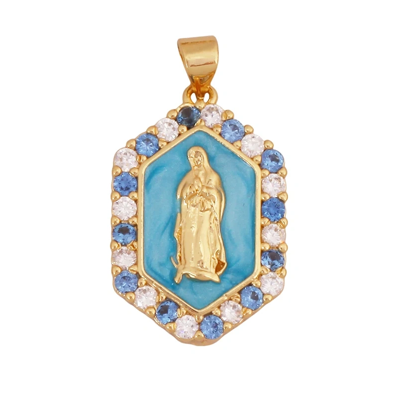 Religious Style Holy Jesus Virgin Mary Charm Geometry Pendant,18K Gold Inlaid Cubic Zirconia Jewelry Necklace Accessories S08