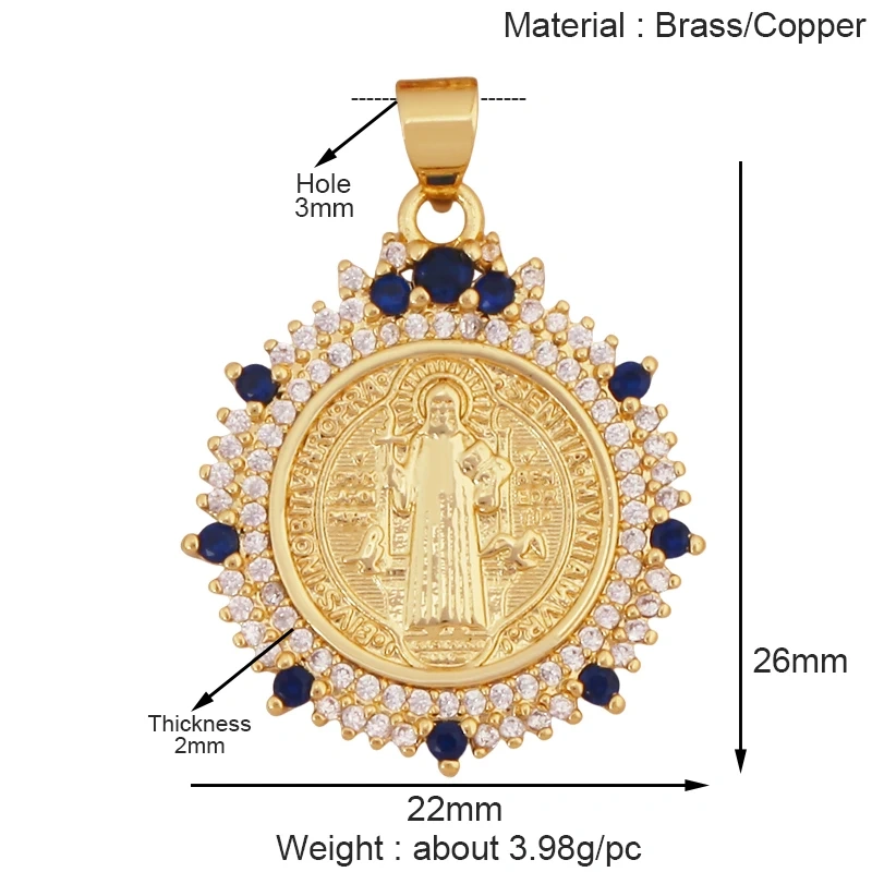 Religious Style Holy Jesus Virgin Mary Charm Geometry Pendant,18K Gold Inlaid Cubic Zirconia Jewelry Necklace Accessories S08
