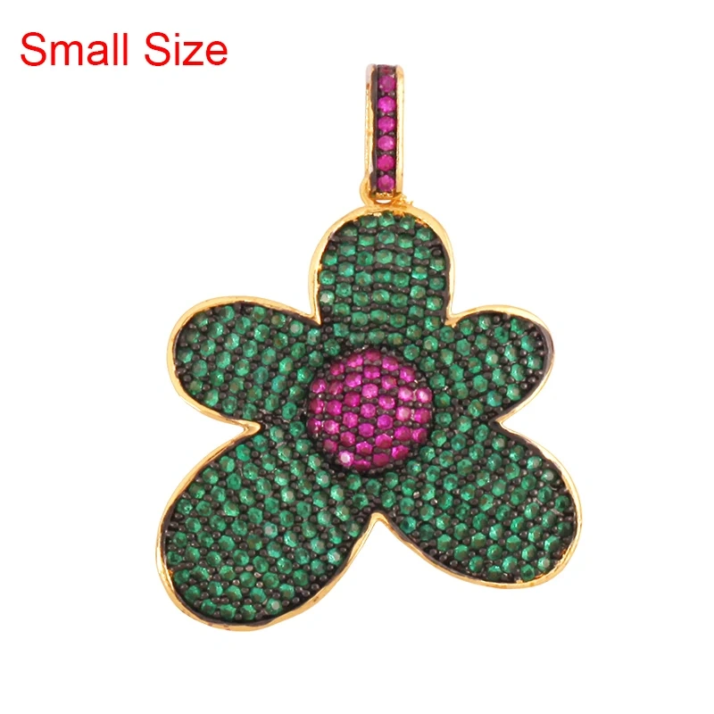 Luxury Classics Clover Leaf Sun Flower Zircon Focal Charm Pendant,Real 18K Gold Plated Jewelry Findings Accessories Supplies S01