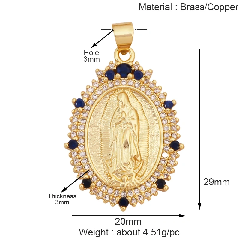 Religious Style Holy Jesus Virgin Mary Charm Geometry Pendant,18K Gold Inlaid Cubic Zirconia Jewelry Necklace Accessories S08
