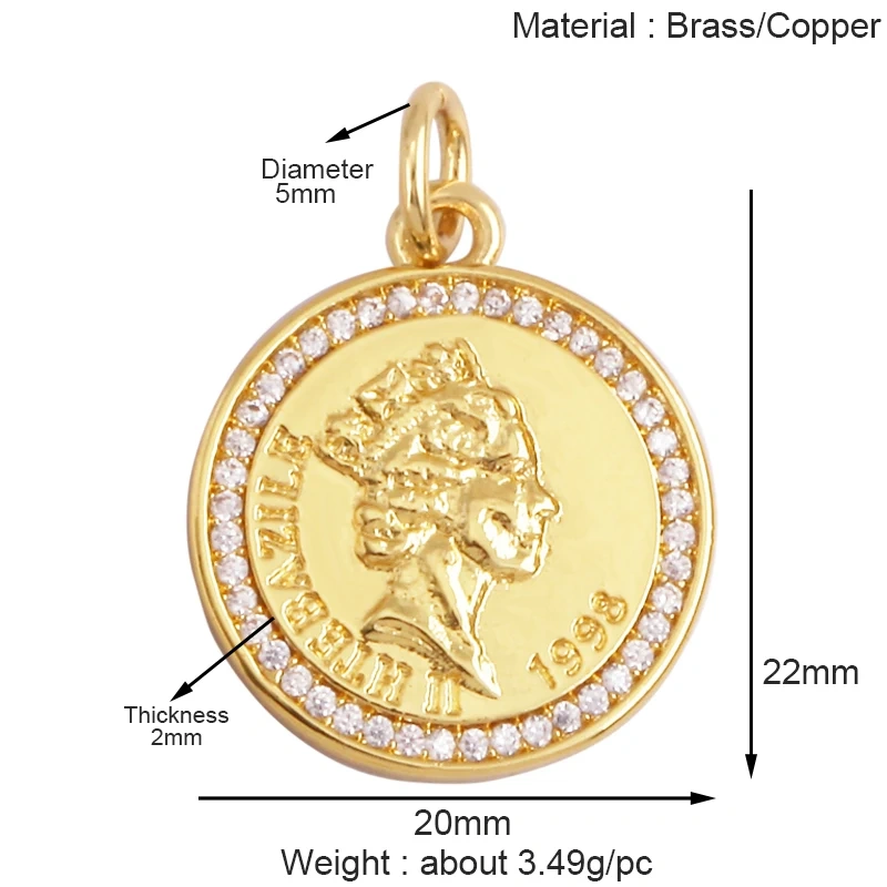 Guarden Angel Crown Goddess Amulet Medallion Zircon Charm Pendant,Real 18K Gold Plated Necklace Jewelry Findings Supplies S06