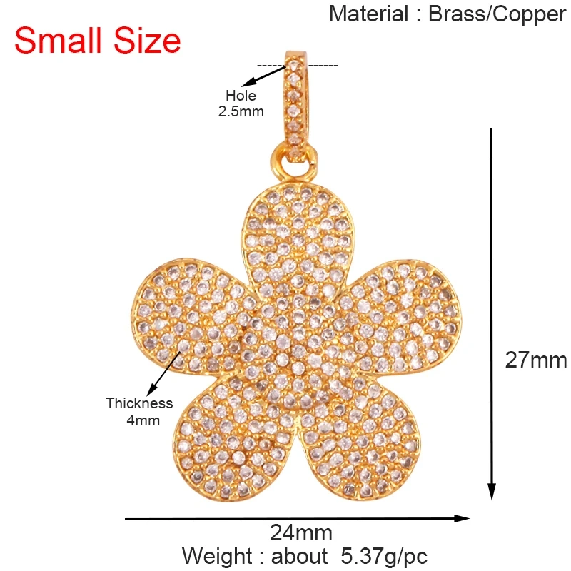 Luxury Classics Clover Leaf Sun Flower Zircon Focal Charm Pendant,Real 18K Gold Plated Jewelry Findings Accessories Supplies S01