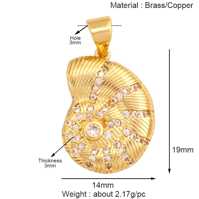 Marine Organism Sea Horse Turtle Fish Conch Shell Starfish Charm Pendant,Real 8K Gold Plated Zircon Jewelry Finding Supplies S05