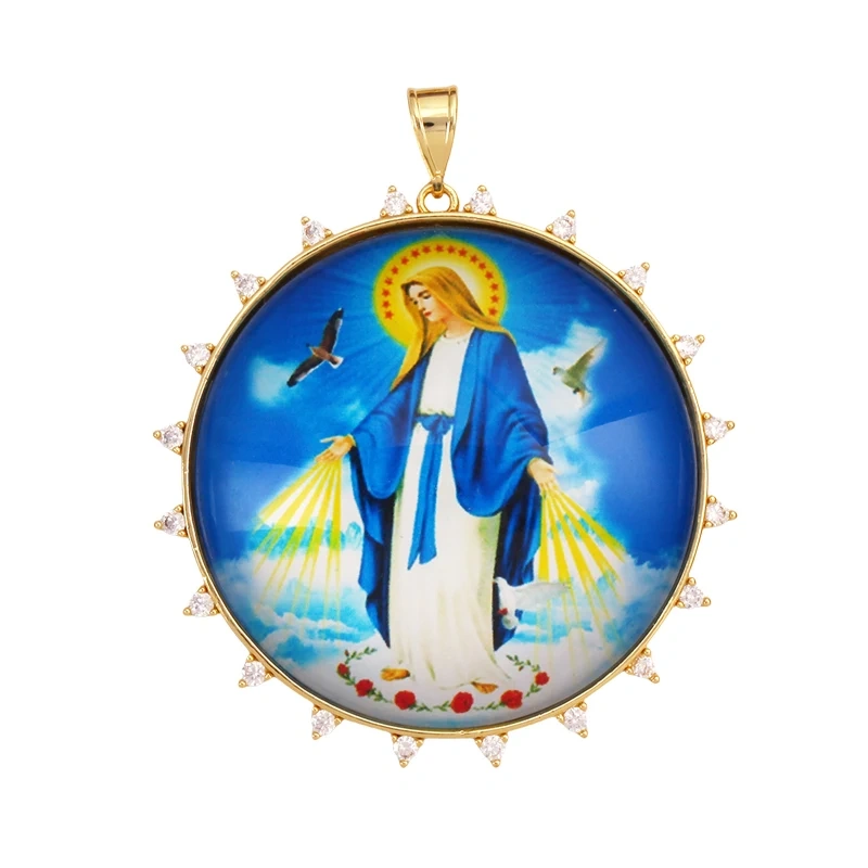 Jumbo Holy Religious Jesus Virgin Mary Evil Eye Hand Charm Pendant,Real 18K Gold Plated Jewelry Necklace Bracelet Supplies S16