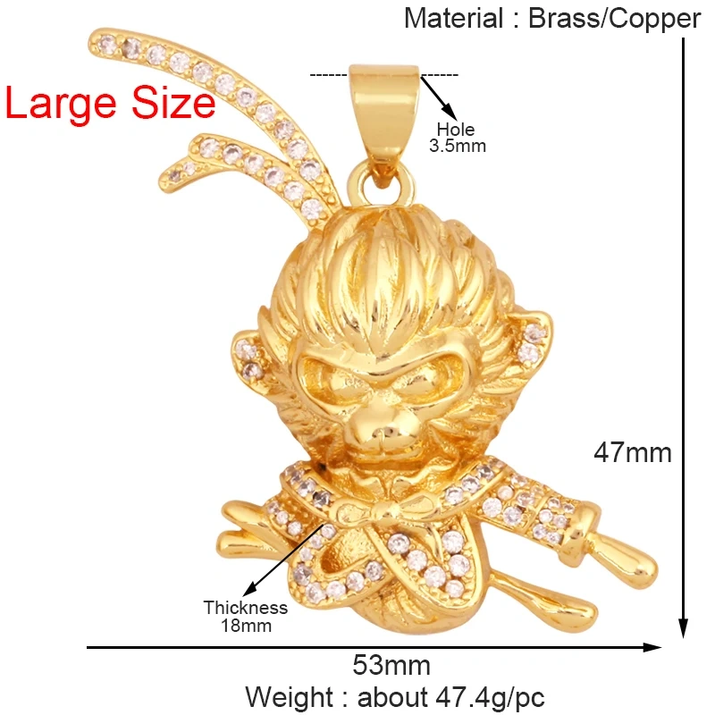 New Wukong Anime Figures Macaque Monkey Game Model Men's Charm Pendant,Real 18K Gold Plated Necklace Craft Jewelry Supplies S09