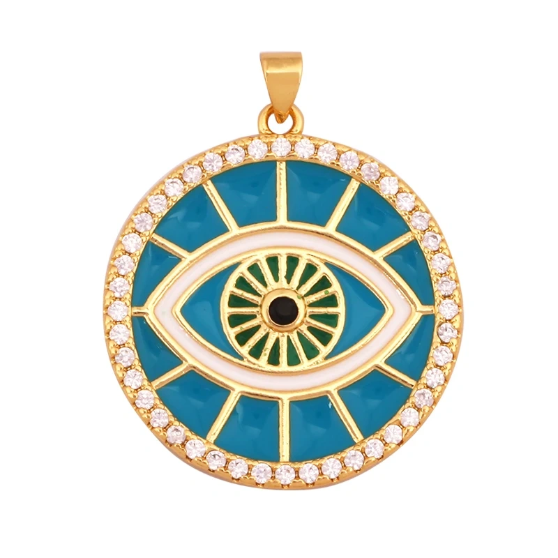 Trendy Colorful Evil Eye Pearl Shell Charm Pendant,Real 18K Gold Plated Cubic Zirconia Jewelry Necklace Bracelet Supplies K75