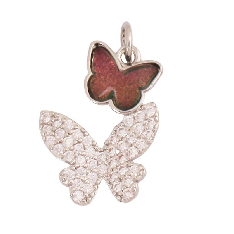 Trendy Crystal Glass Zircon  Butterfly Charm Pendant,Real 18K Gold Plated Necklace Bracelet DIY Craft Jewelry Making Supply S17