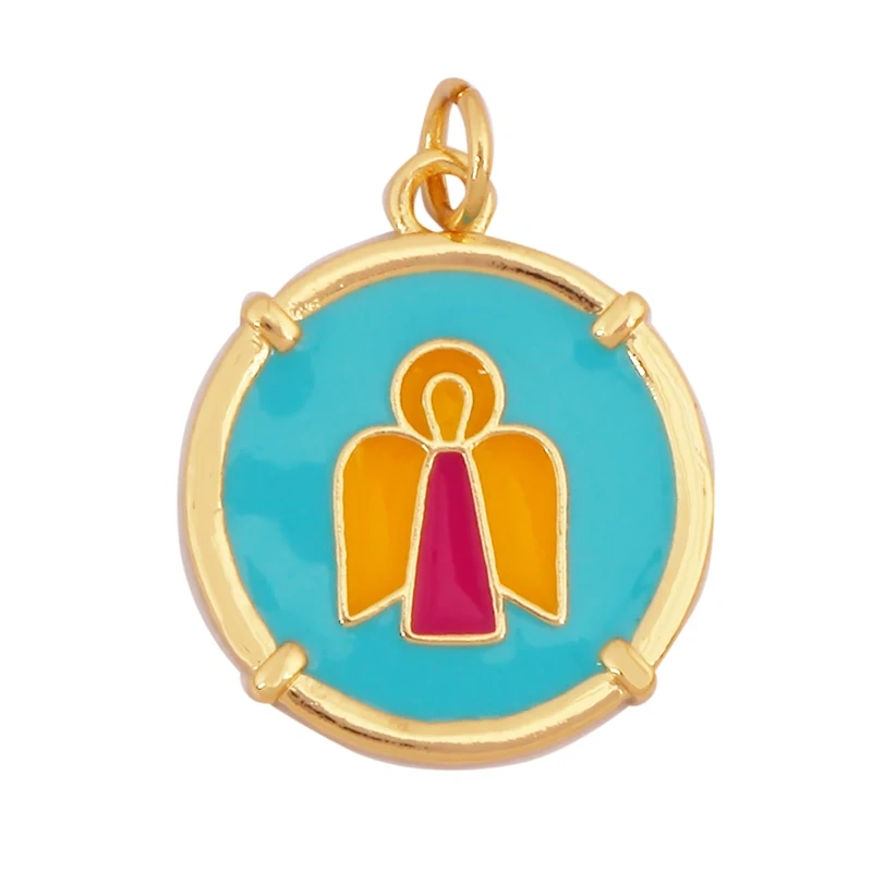 Guarden Angel Crown Goddess Amulet Medallion Zircon Charm Pendant,Real 18K Gold Plated Necklace Jewelry Findings Supplies S06