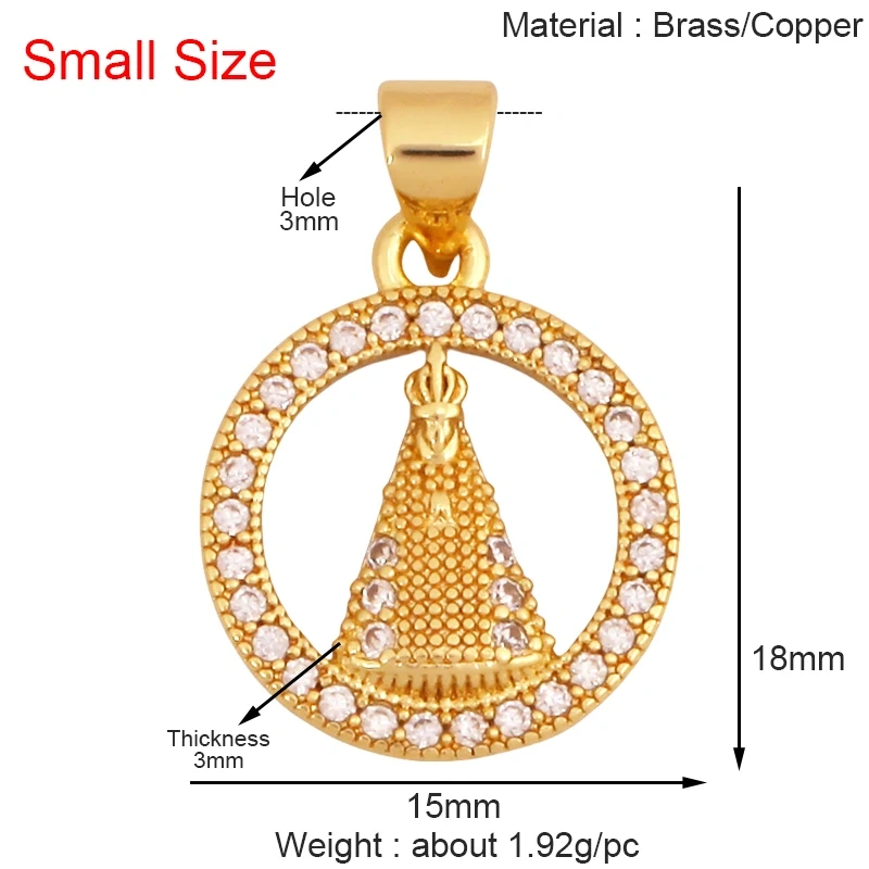 Religious Stye Jesus Virgin Mary Charm Geometry Pendant,Holy Real 18K Gold Inlaid Cubic Zirconia Jewelry Necklace Supplies S12