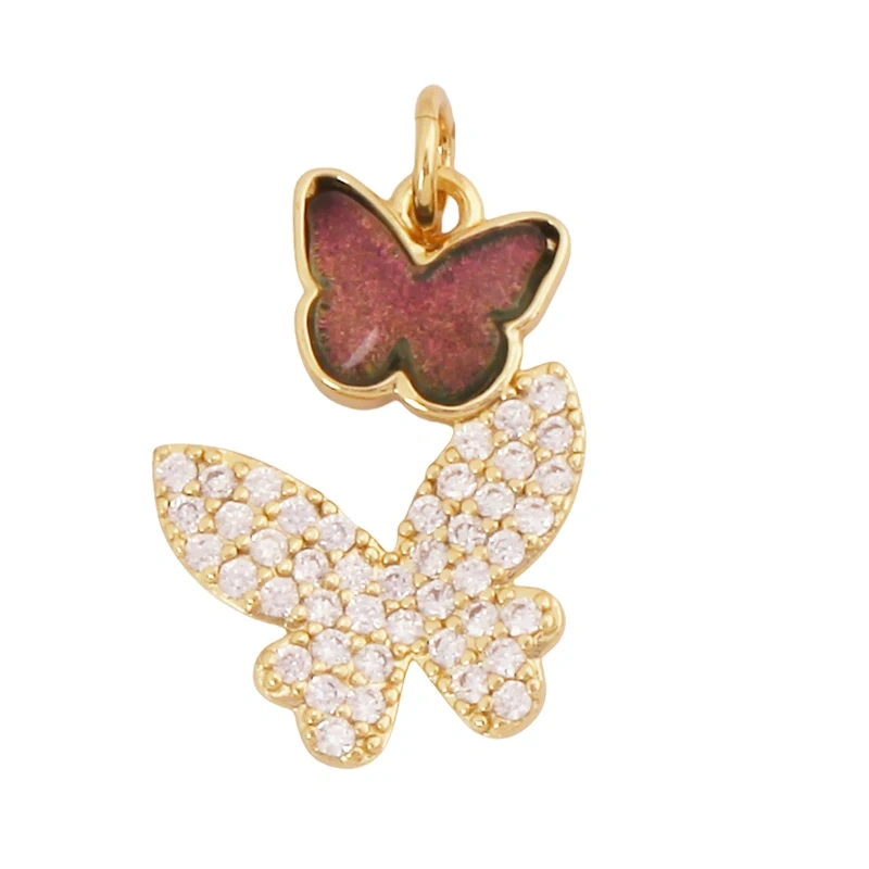Trendy Crystal Glass Zircon  Butterfly Charm Pendant,Real 18K Gold Plated Necklace Bracelet DIY Craft Jewelry Making Supply S17