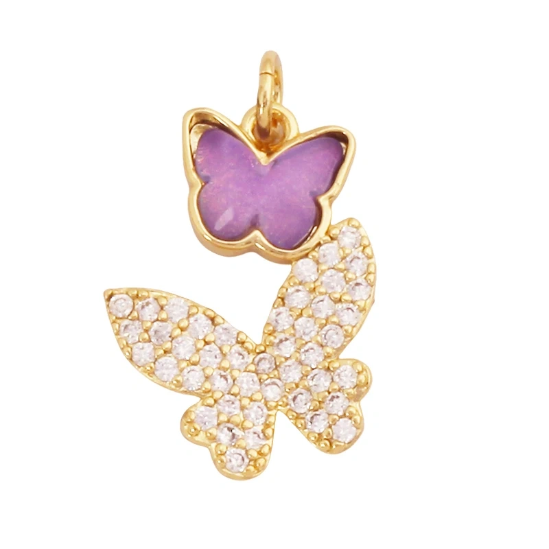 Trendy Crystal Glass Zircon  Butterfly Charm Pendant,Real 18K Gold Plated Necklace Bracelet DIY Craft Jewelry Making Supply S17
