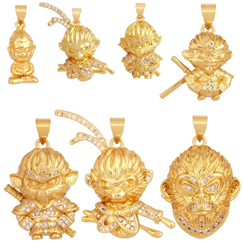 New Wukong Anime Figures Macaque Monkey Game Model Men's Charm Pendant,Real 18K Gold Plated Necklace Craft Jewelry Supplies S09
