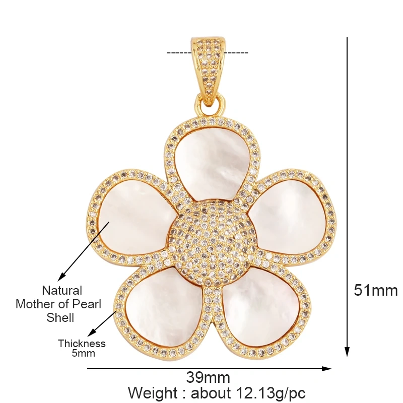 Luxury Classics Clover Leaf Sun Flower Zircon Focal Charm Pendant,Real 18K Gold Plated Jewelry Findings Accessories Supplies S01