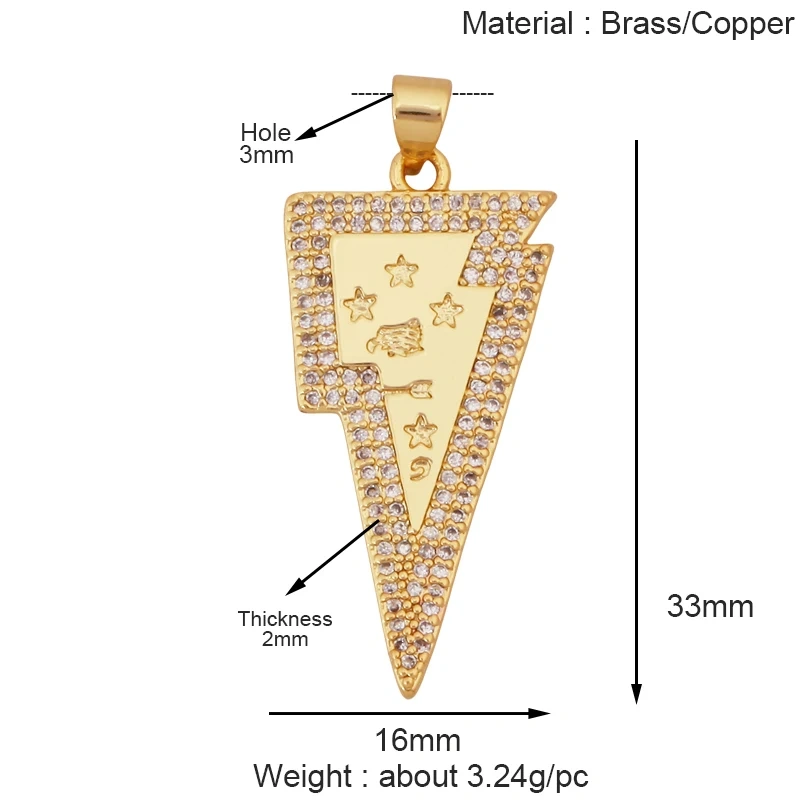 Trendy Lightning Star Pattern Geometry Charm Pendant,Real 18K Gold Plated Zircon Jewelry Necklace Accessories Supplies S09