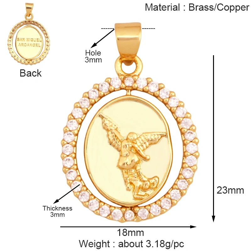 Holy Religious Style Jesus Virgin Mary Charms Pendant,Real 18K Gold Plated Zircon Shell Jewelry Necklace Accessories Supply S15