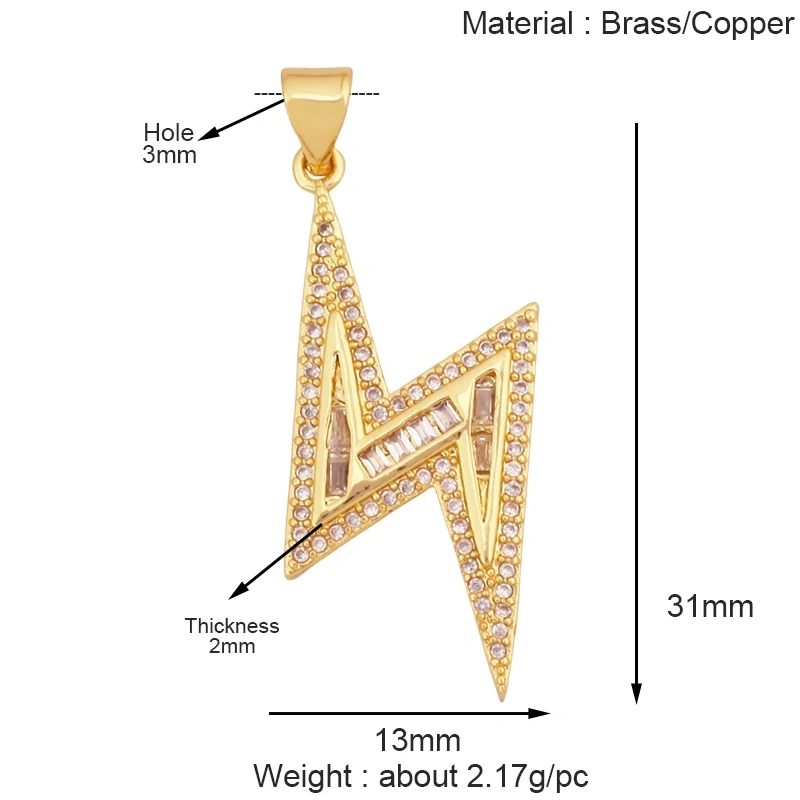 Trendy Lightning Star Pattern Geometry Charm Pendant,Real 18K Gold Plated Zircon Jewelry Necklace Accessories Supplies S09