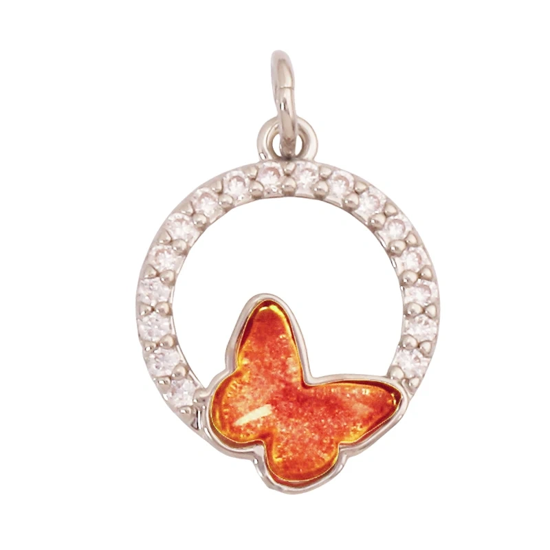 Trendy Crystal Glass Zircon  Butterfly Charm Pendant,Real 18K Gold Plated Necklace Bracelet DIY Craft Jewelry Making Supply S17