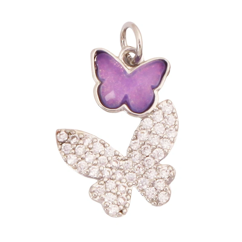 Trendy Crystal Glass Zircon  Butterfly Charm Pendant,Real 18K Gold Plated Necklace Bracelet DIY Craft Jewelry Making Supply S17