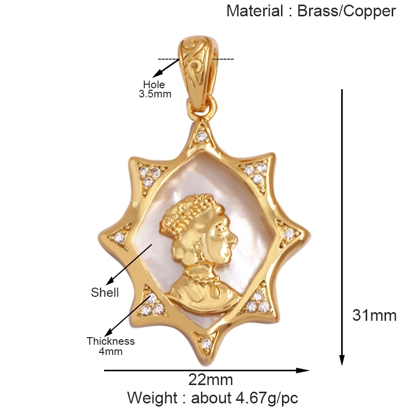 Guarden Angel Crown Goddess Amulet Medallion Zircon Charm Pendant,Real 18K Gold Plated Necklace Jewelry Findings Supplies S06