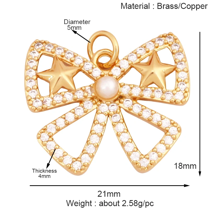 Fashion Bowknot Zircon Pearl Charm Pendant,18K Gold Plated Necklace Bracelet DIY Handmade Jewelry Making Accessories Supply K78