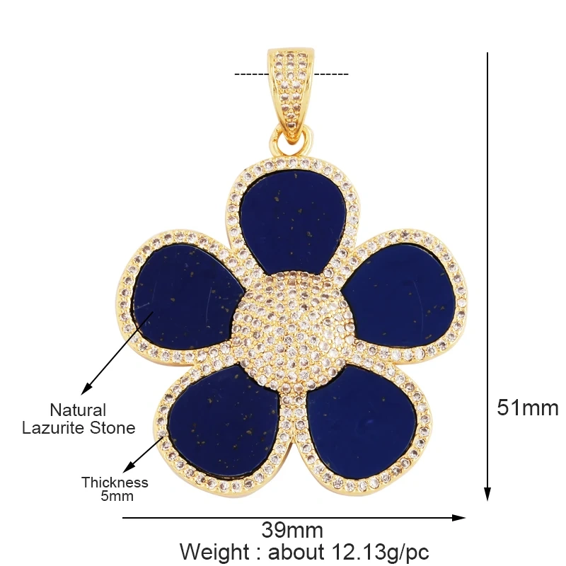 Luxury Classics Clover Leaf Sun Flower Zircon Focal Charm Pendant,Real 18K Gold Plated Jewelry Findings Accessories Supplies S01