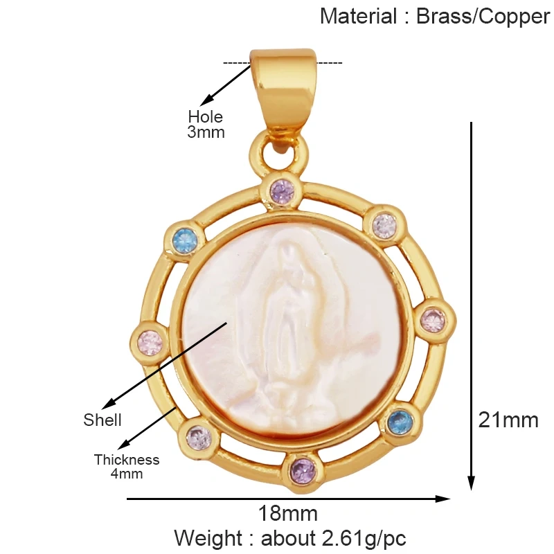 Holy Religious Style Jesus Virgin Mary Charms Pendant,Real 18K Gold Plated Zircon Shell Jewelry Necklace Accessories Supply S15