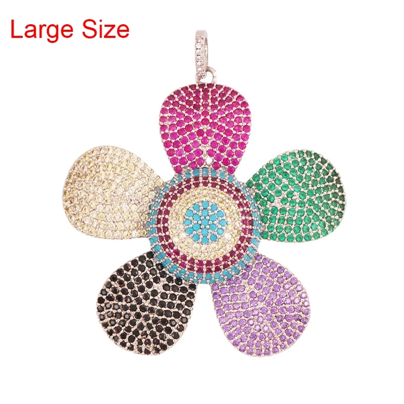 Luxury Classics Clover Leaf Sun Flower Zircon Focal Charm Pendant,Real 18K Gold Plated Jewelry Findings Accessories Supplies S01
