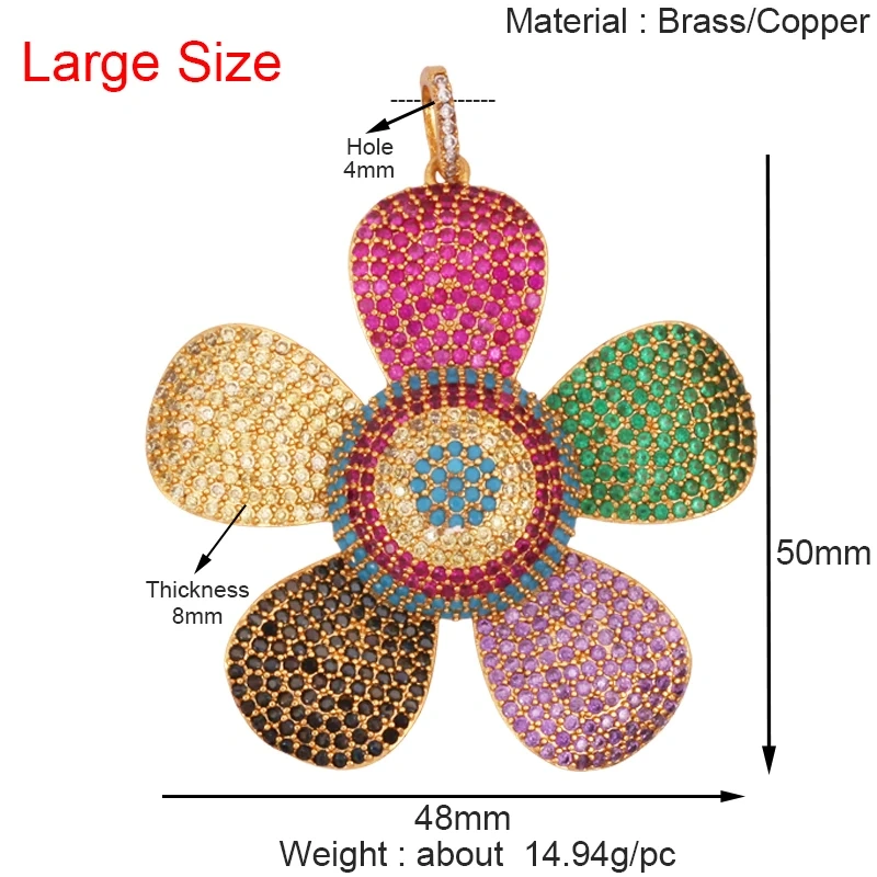 Luxury Classics Clover Leaf Sun Flower Zircon Focal Charm Pendant,Real 18K Gold Plated Jewelry Findings Accessories Supplies S01