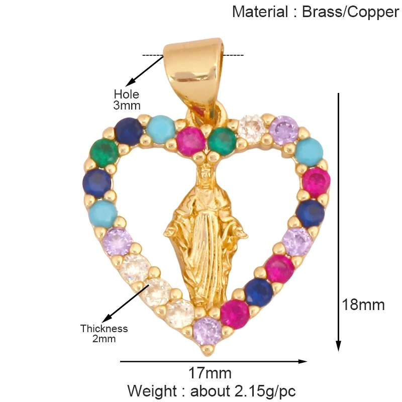Religious Style Holy Jesus Virgin Mary Charm Geometry Pendant,18K Gold Inlaid Cubic Zirconia Jewelry Necklace Accessories S08