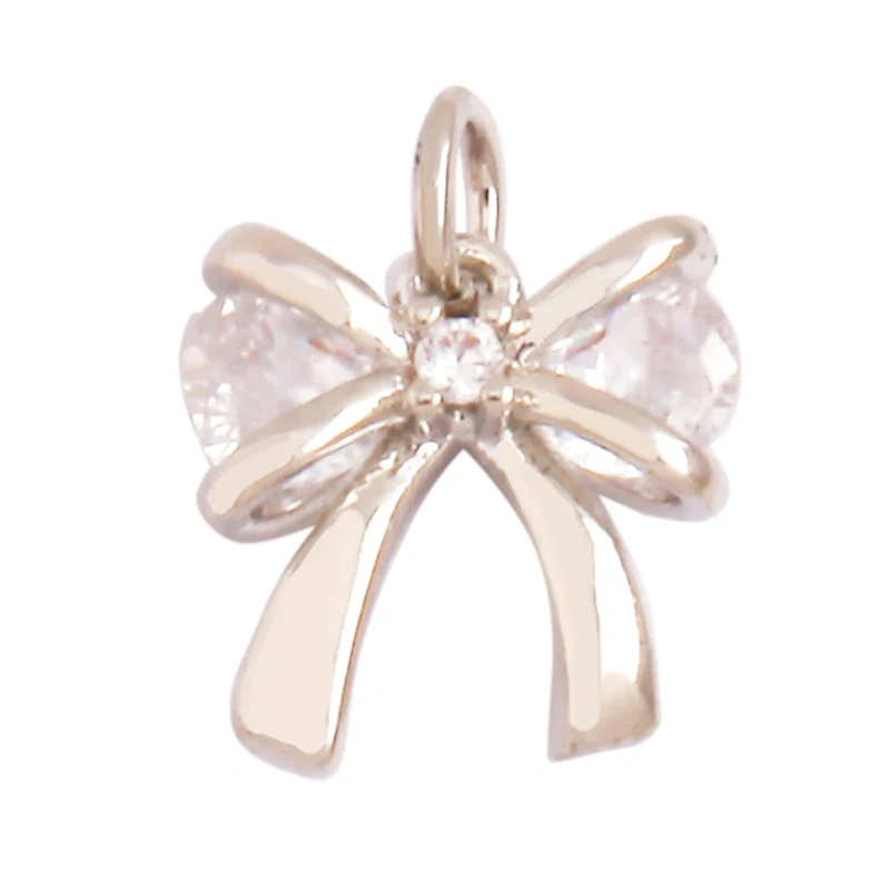 Fashion Bowknot Zircon Pearl Charm Pendant,18K Gold Plated Necklace Bracelet DIY Handmade Jewelry Making Accessories Supply K78
