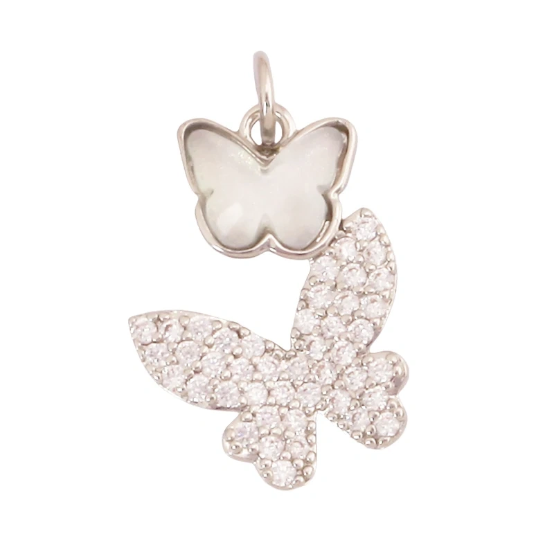 Trendy Crystal Glass Zircon  Butterfly Charm Pendant,Real 18K Gold Plated Necklace Bracelet DIY Craft Jewelry Making Supply S17