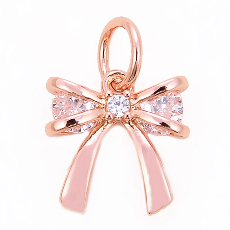 Fashion Bowknot Zircon Pearl Charm Pendant,18K Gold Plated Necklace Bracelet DIY Handmade Jewelry Making Accessories Supply K78