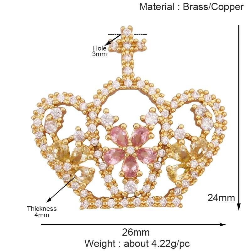 Guarden Angel Crown Goddess Amulet Medallion Zircon Charm Pendant,Real 18K Gold Plated Necklace Jewelry Findings Supplies S06