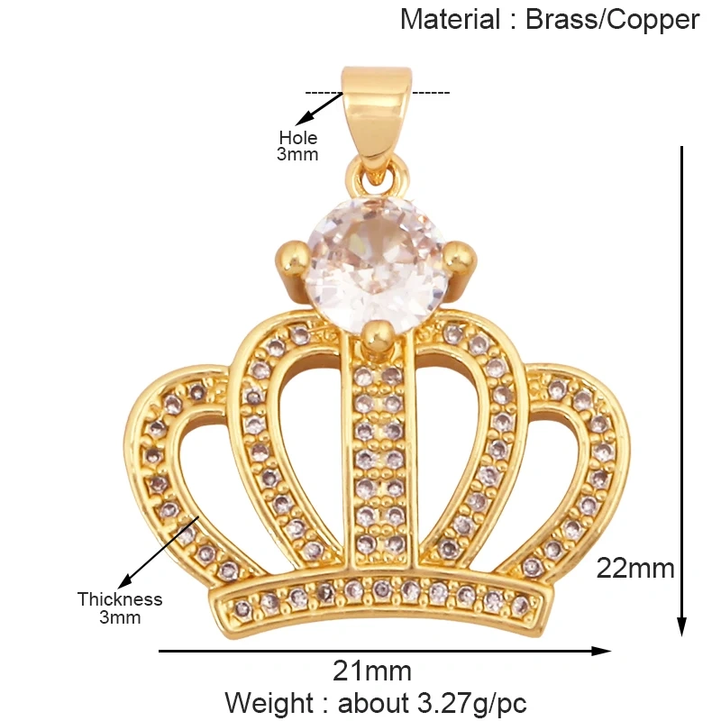 Guarden Angel Crown Goddess Amulet Medallion Zircon Charm Pendant,Real 18K Gold Plated Necklace Jewelry Findings Supplies S06