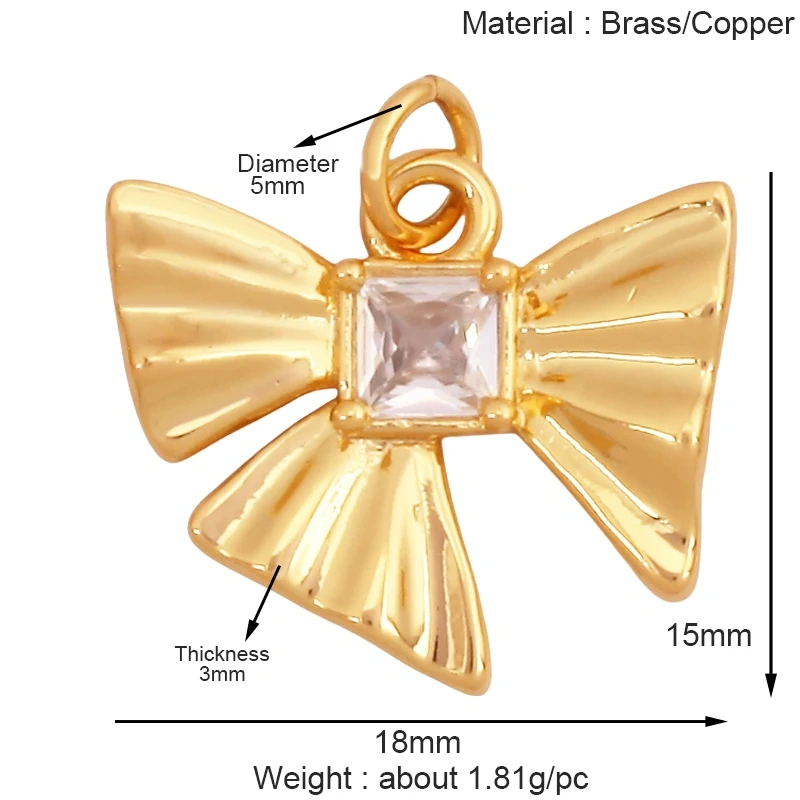 Fashion Bowknot Zircon Pearl Charm Pendant,18K Gold Plated Necklace Bracelet DIY Handmade Jewelry Making Accessories Supply K78