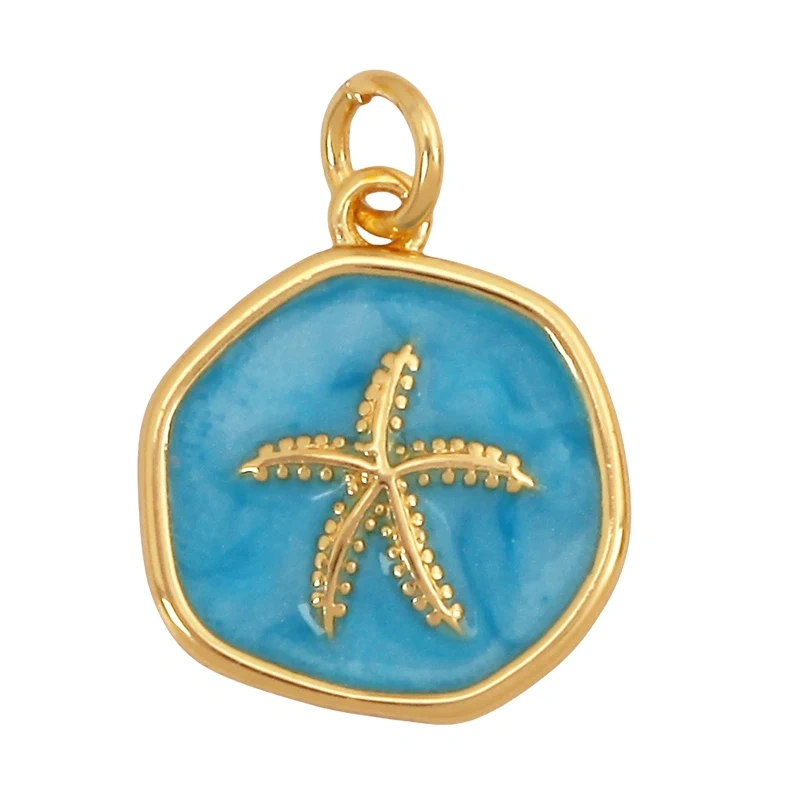 Marine Organism Sea Horse Turtle Fish Conch Shell Starfish Charm Pendant,Real 8K Gold Plated Zircon Jewelry Finding Supplies S05