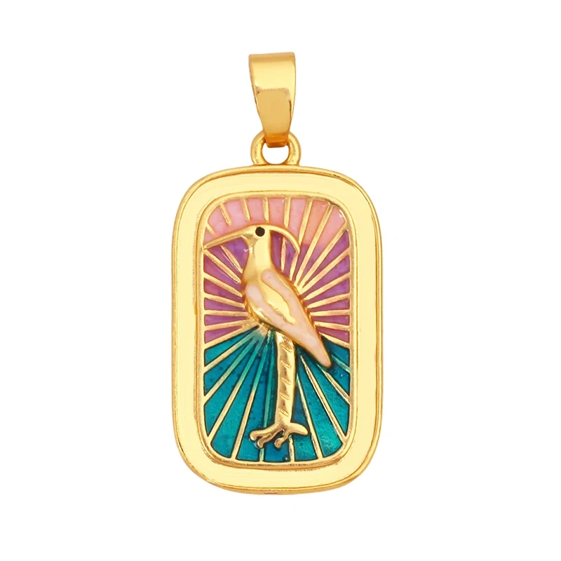 Geometry Enamel Tarot Cards Heart Flower Dolphin Charm Pendant,Real 18K Gold Plated Bracelets Necklaces Jewelry Supplies S11