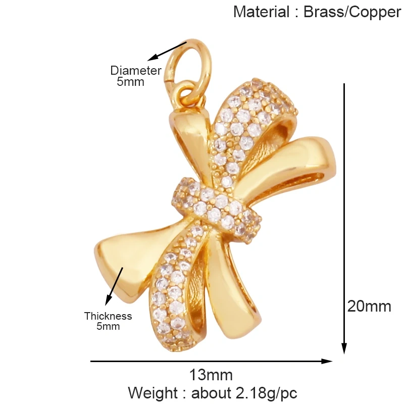 Fashion Bowknot Zircon Pearl Charm Pendant,18K Gold Plated Necklace Bracelet DIY Handmade Jewelry Making Accessories Supply K78