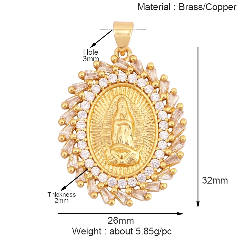 Religious Style Holy Jesus Virgin Mary Charm Geometry Pendant,18K Gold Inlaid Cubic Zirconia Jewelry Necklace Accessories S08