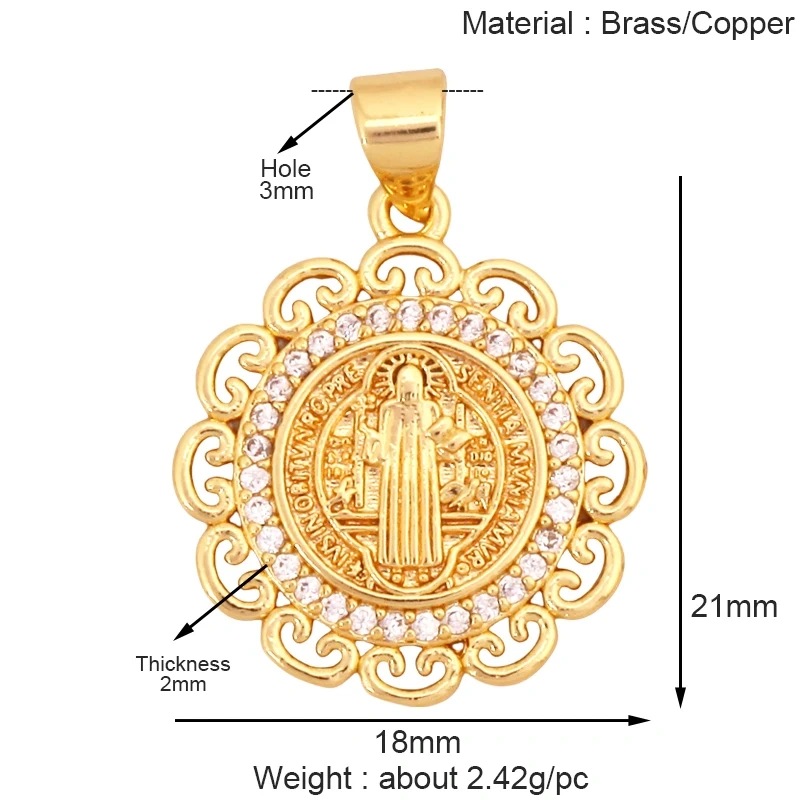 Religious Stye Jesus Virgin Mary Charm Geometry Pendant,Holy Real 18K Gold Inlaid Cubic Zirconia Jewelry Necklace Supplies S12
