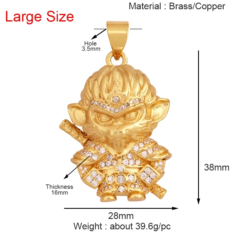 New Wukong Anime Figures Macaque Monkey Game Model Men's Charm Pendant,Real 18K Gold Plated Necklace Craft Jewelry Supplies S09