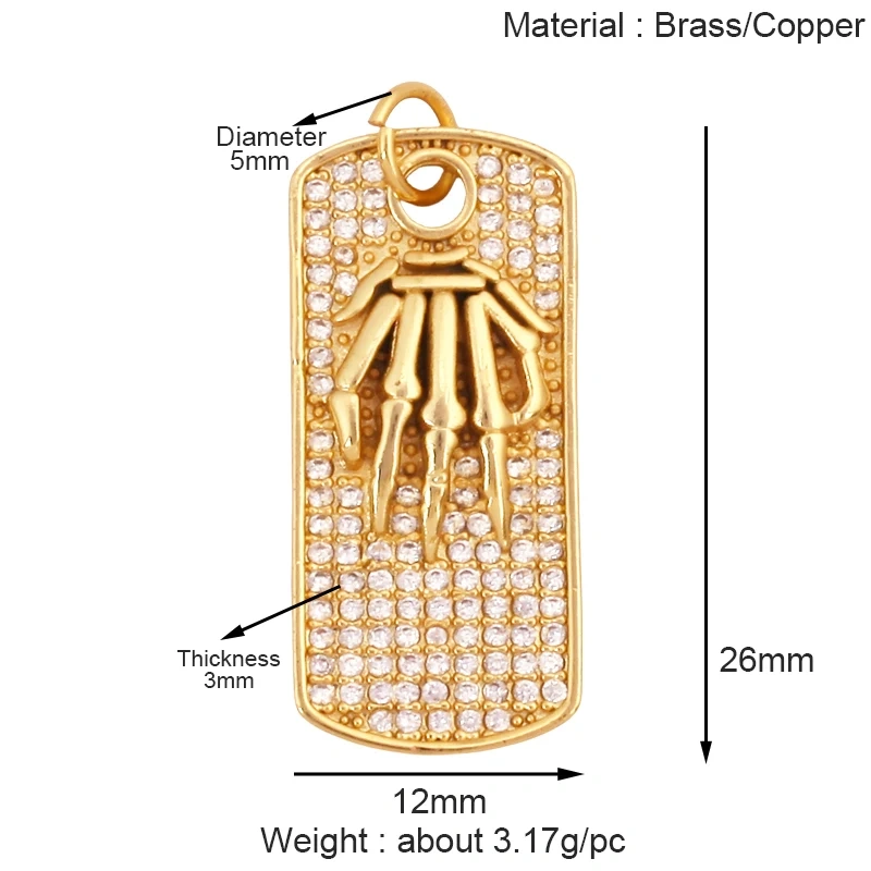 Trendy Skull Ghost Halloween Zircon Enamel Charm Pendant,Real 18K Gold Plated Colour Craft Jewelry Necklace Supplies S13