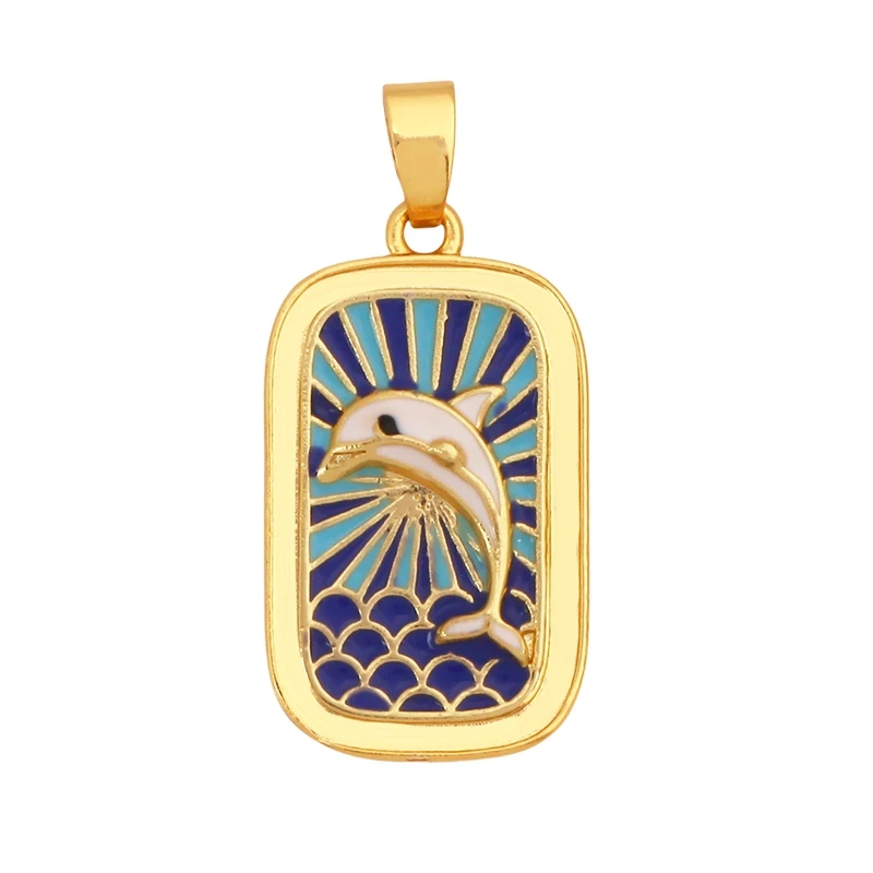 Geometry Enamel Tarot Cards Heart Flower Dolphin Charm Pendant,Real 18K Gold Plated Bracelets Necklaces Jewelry Supplies S11