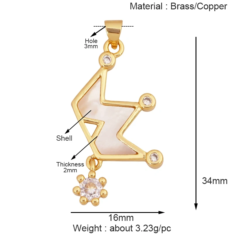 Guarden Angel Crown Goddess Amulet Medallion Zircon Charm Pendant,Real 18K Gold Plated Necklace Jewelry Findings Supplies S06