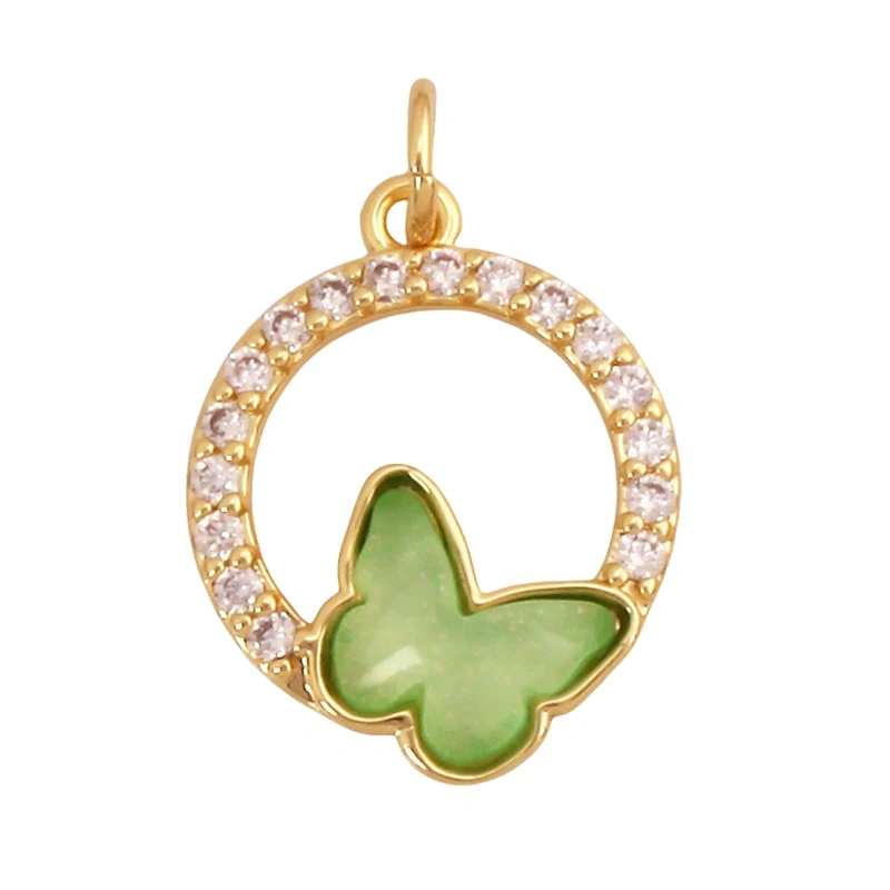 Trendy Crystal Glass Zircon  Butterfly Charm Pendant,Real 18K Gold Plated Necklace Bracelet DIY Craft Jewelry Making Supply S17